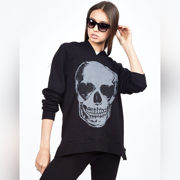 Lauren Moshi Tops - Lauren Moshi skull heart eye side zip pullover hoodie